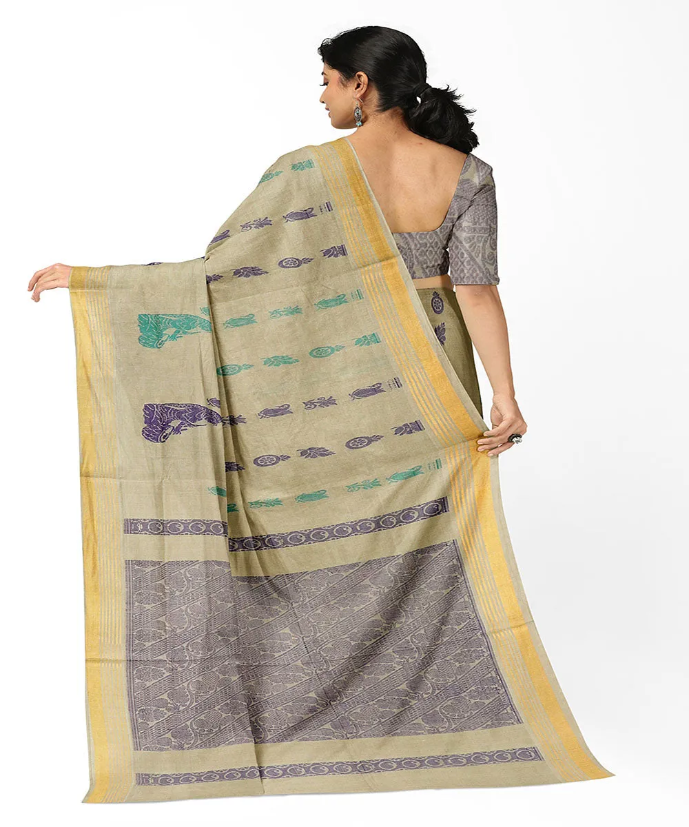 Brown blue plain butta handwoven rajahmundry cotton saree