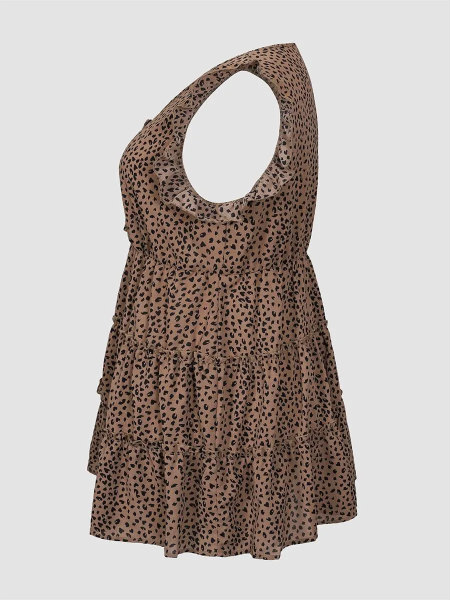 Brown Printed Sleeveless Dress