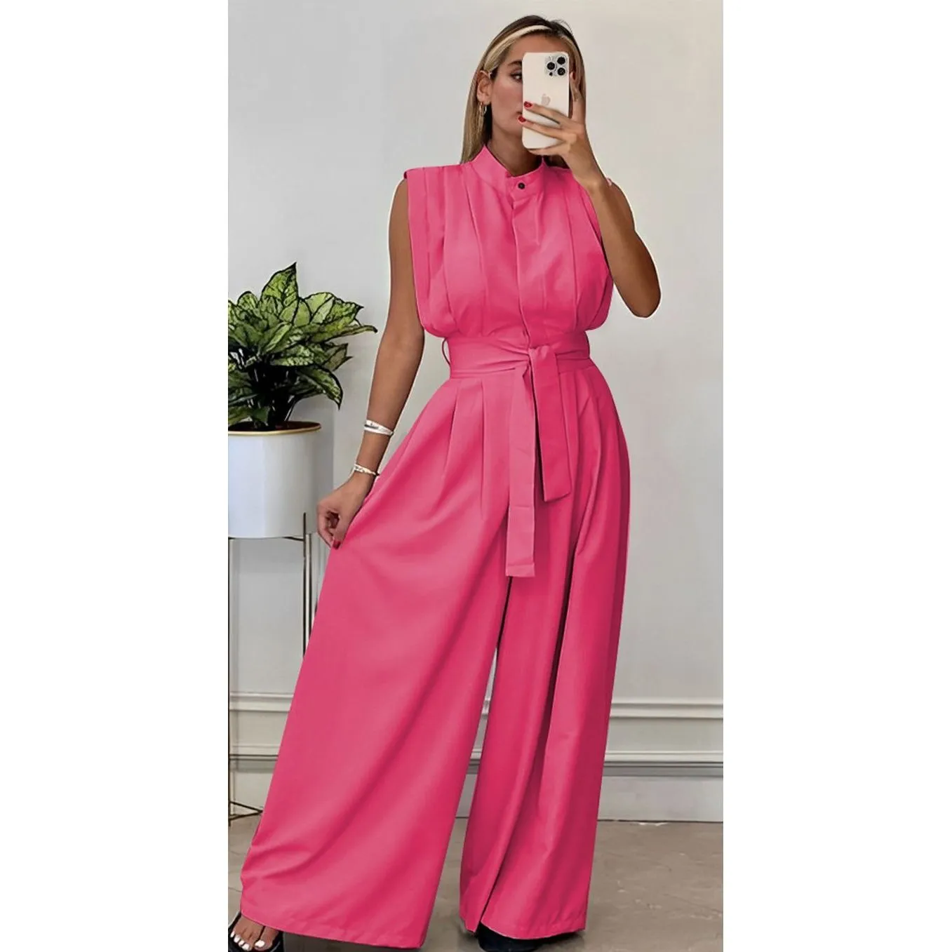 Button Detailed Palazzo Jumpsuit