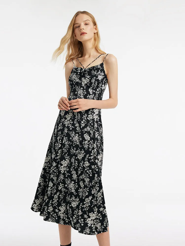 Camellia Printed Spaghetti Strap Women Midi Dress