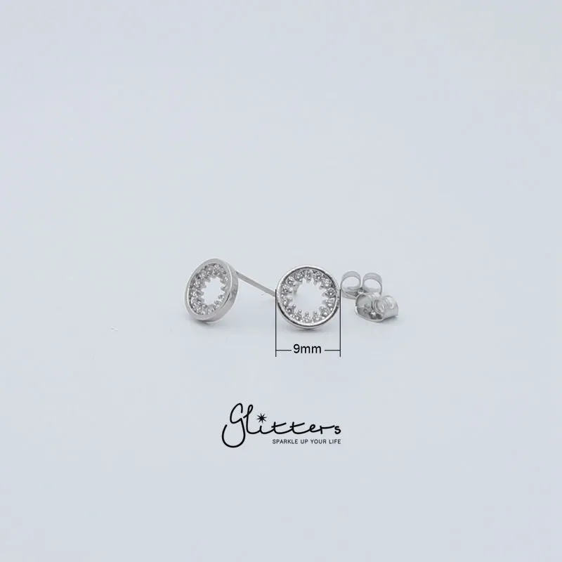 Circle Hollow Micro Cubic Zirconia Stud Earrings with Sterling Silver Post