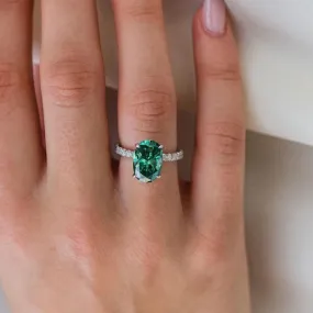 Classic Oval Cut Solitaire Emerald Green Engagement Ring In Sterling Silver