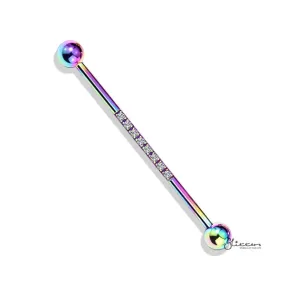 CNC Set Lined CZ Industrial Barbell - Rainbow