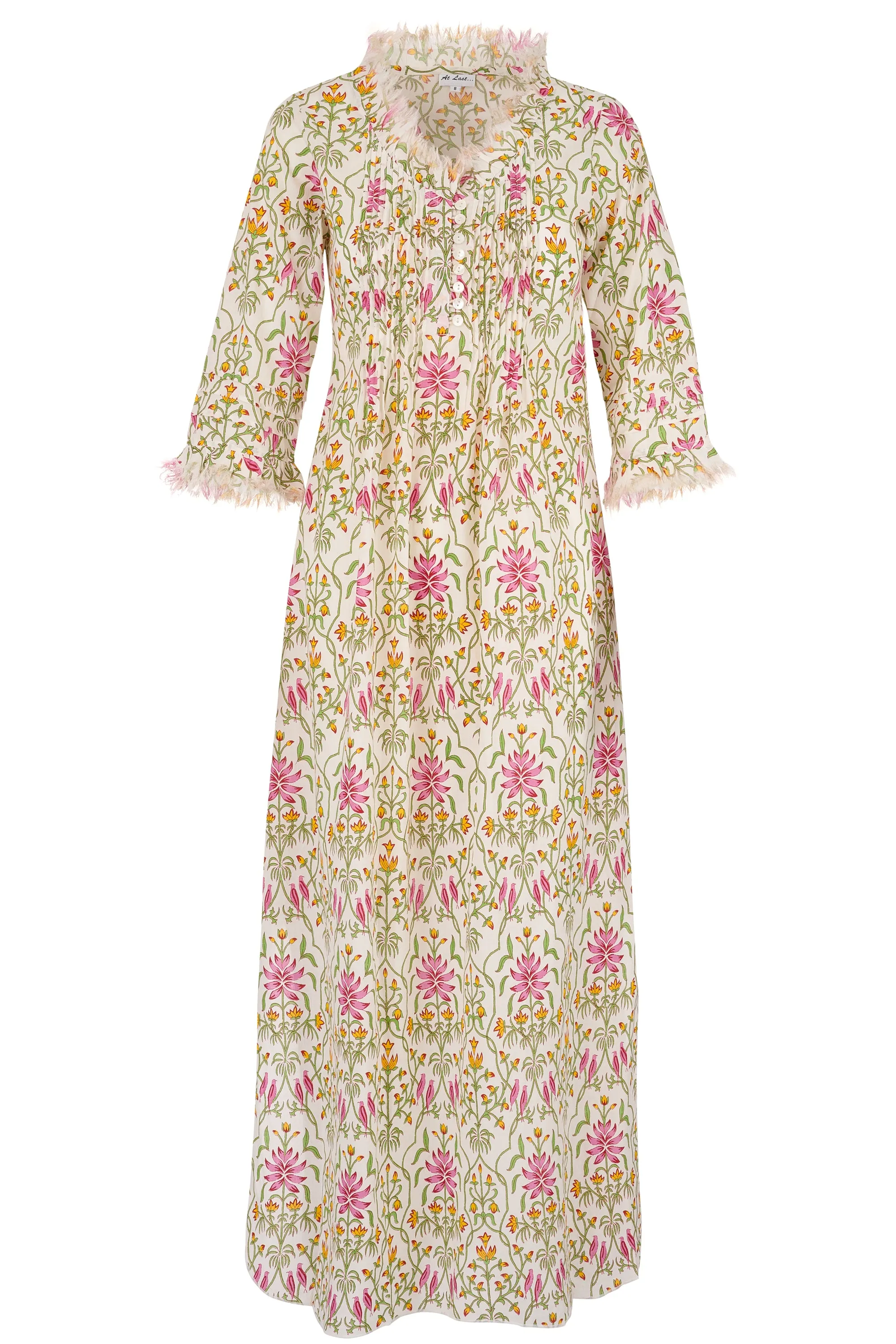 Cotton Annabel Maxi Dress in Pink & Green Summer Garden