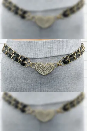 Diamante Heart Gold Chain Belt