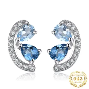 Ear Pear Natural Sky London Blue Topaz Stud Earrings - 925 Sterling Silver