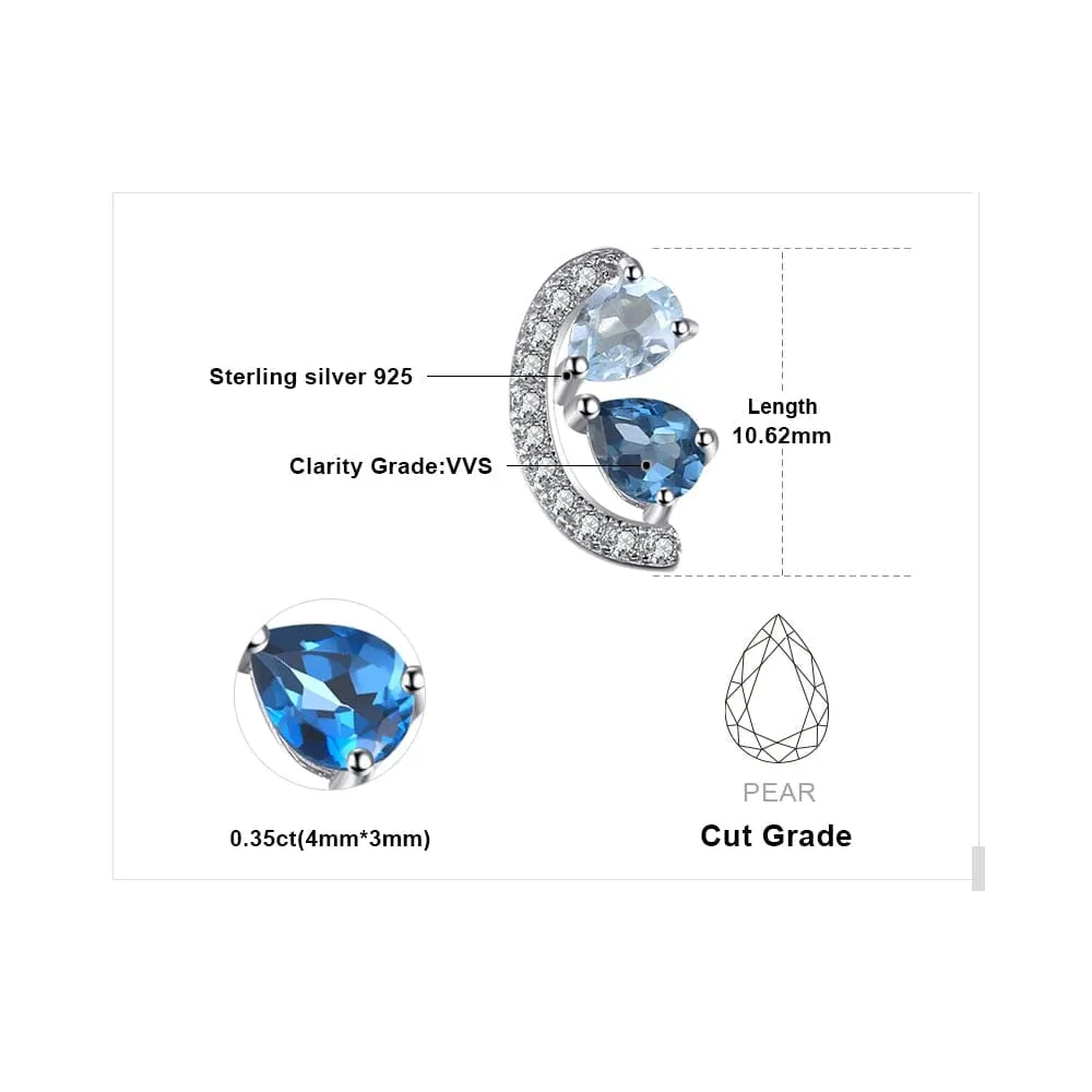 Ear Pear Natural Sky London Blue Topaz Stud Earrings - 925 Sterling Silver