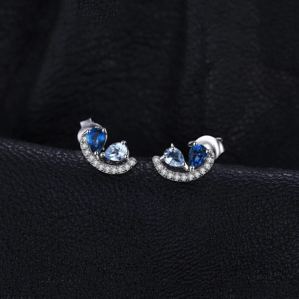 Ear Pear Natural Sky London Blue Topaz Stud Earrings - 925 Sterling Silver