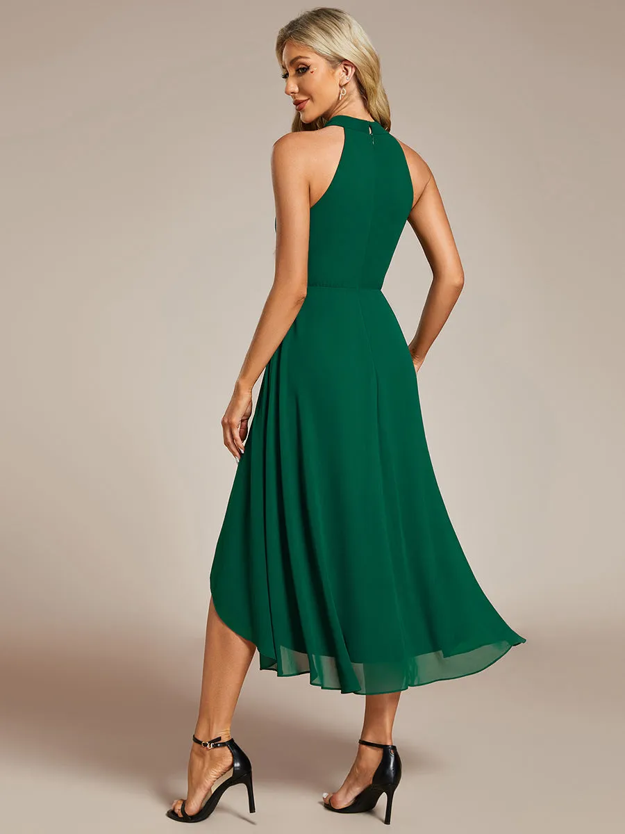 Elegant Halter Neckline Asymmetric Midi Lining Length fold stream Empire Waist Chiffon Dresses