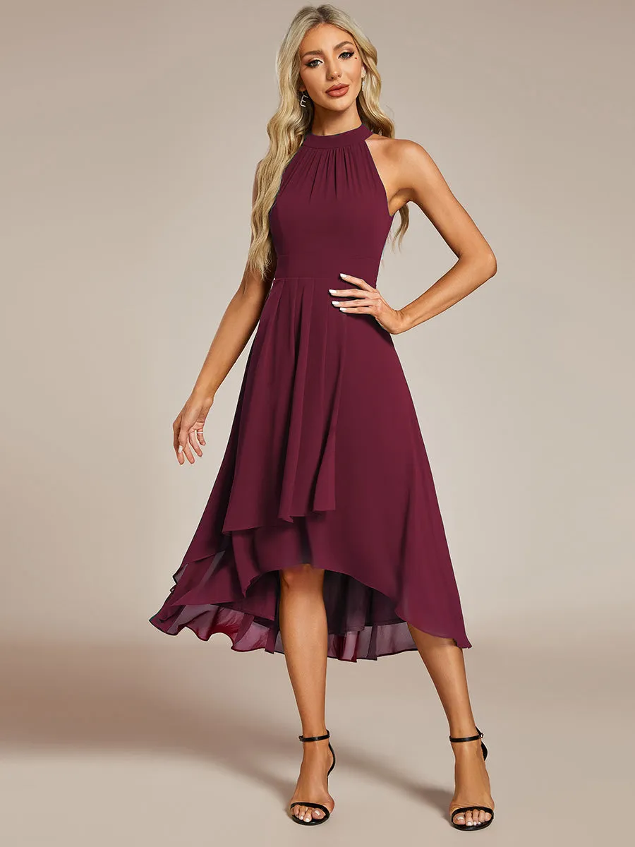 Elegant Halter Neckline Asymmetric Midi Lining Length fold stream Empire Waist Chiffon Dresses