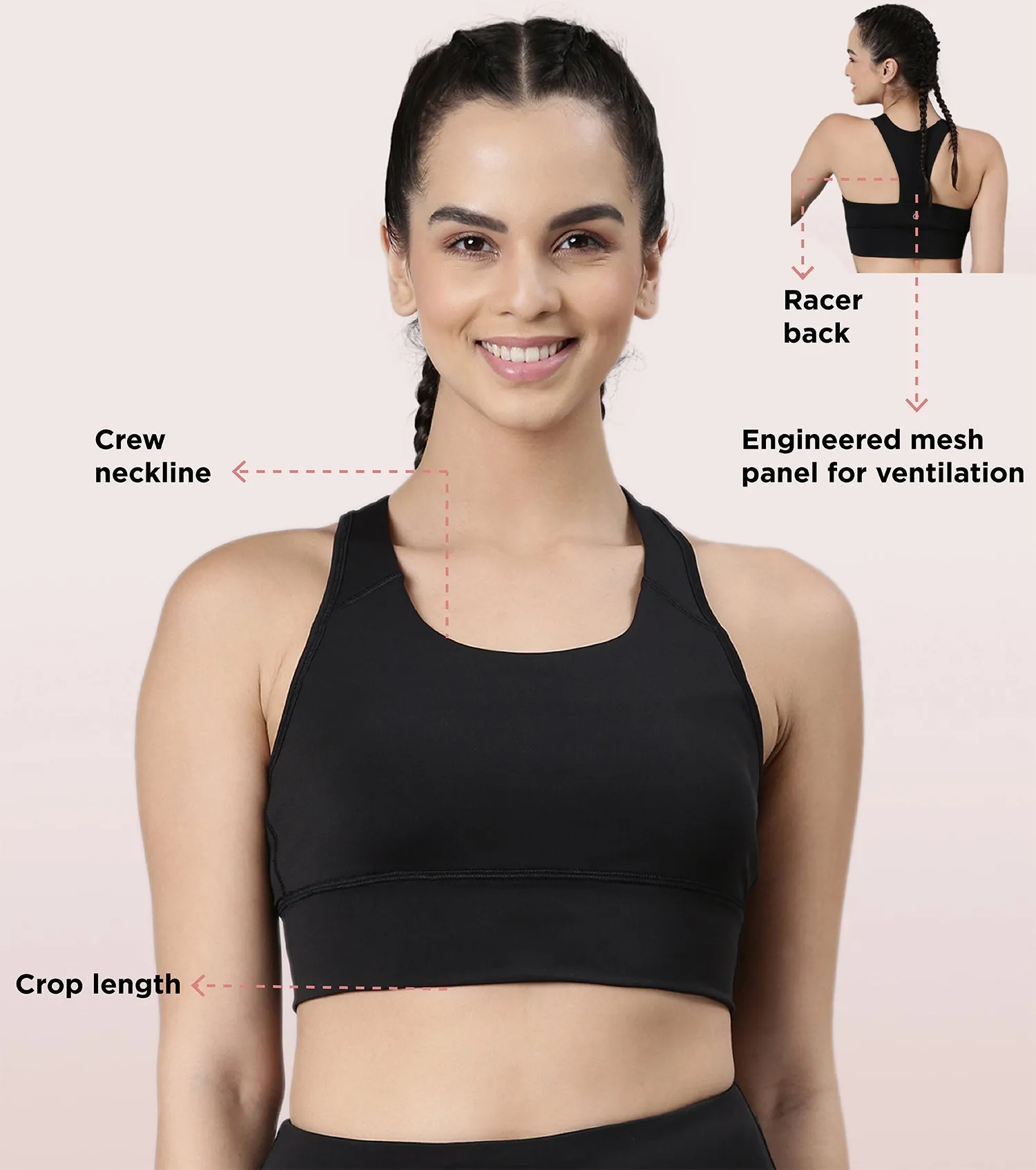 Enamor Basic Workout Sports Bra | Medium Impact Dry Fit Longline Bra For Women | A202