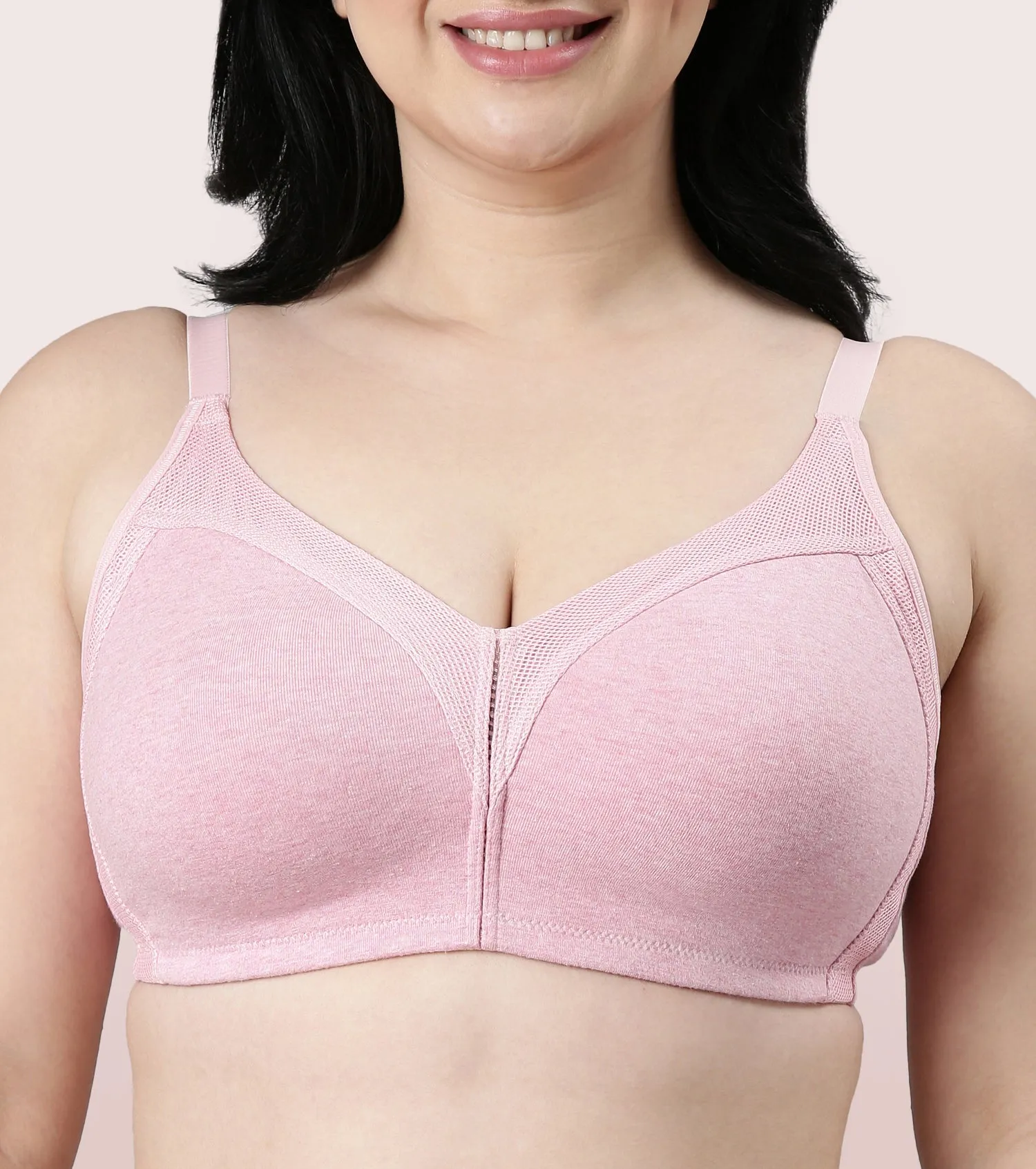 Enamor Fab-Cool AB75 M-frame Jiggle Control Full Support Stretch Cotton Bra for Women- Full Coverage, Non Padded and Wirefree - Orchid Melange