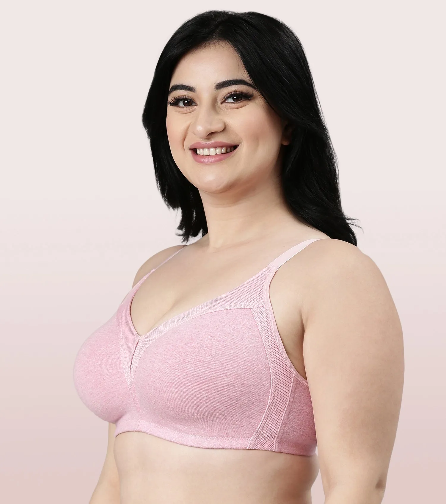 Enamor Fab-Cool AB75 M-frame Jiggle Control Full Support Stretch Cotton Bra for Women- Full Coverage, Non Padded and Wirefree - Orchid Melange