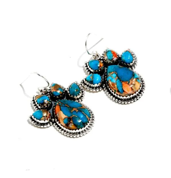 Exquisite Oyster Copper Turquoise Dangle Gemstone 925 Sterling Silver Earrings