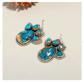 Exquisite Oyster Copper Turquoise Dangle Gemstone 925 Sterling Silver Earrings