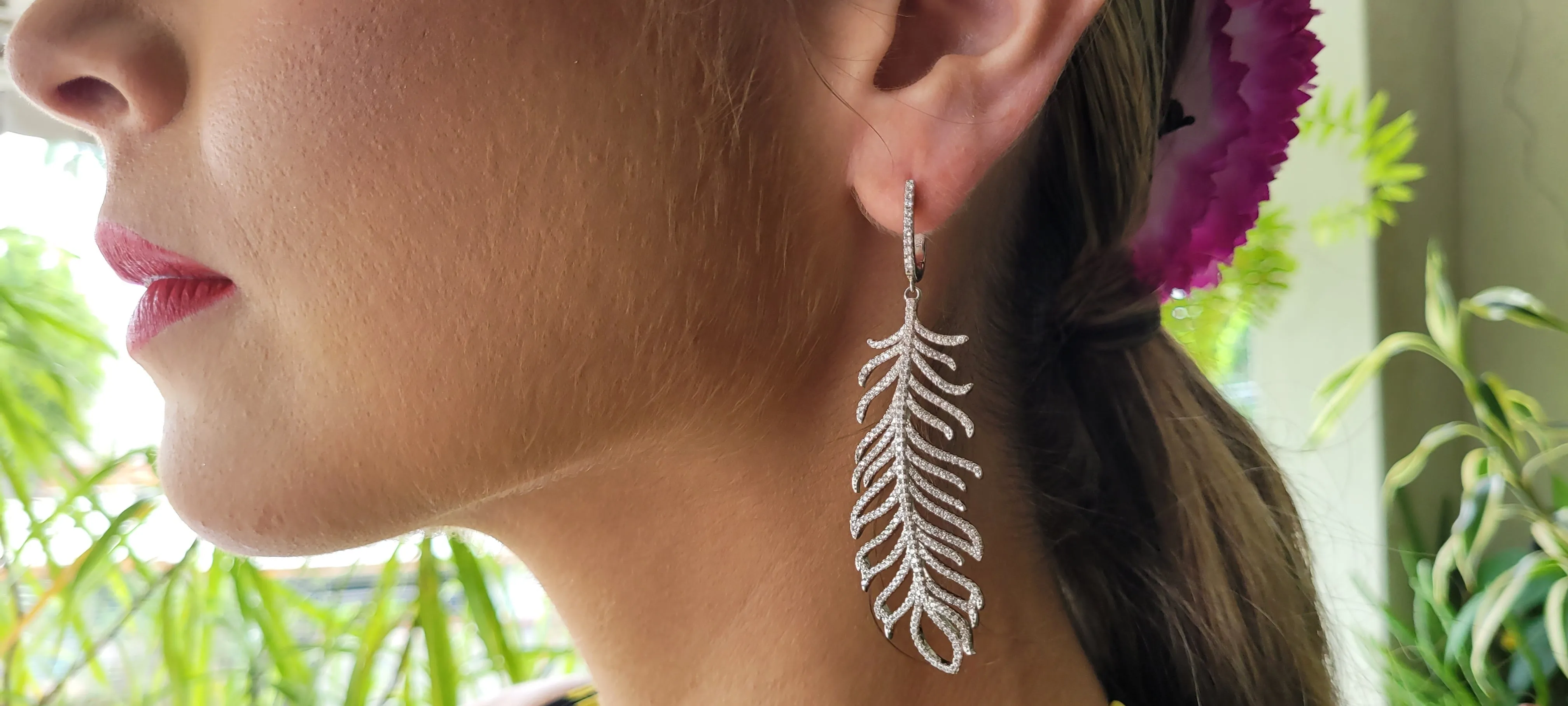 Feathers Earrings in Sterling Silver with White Zirconia