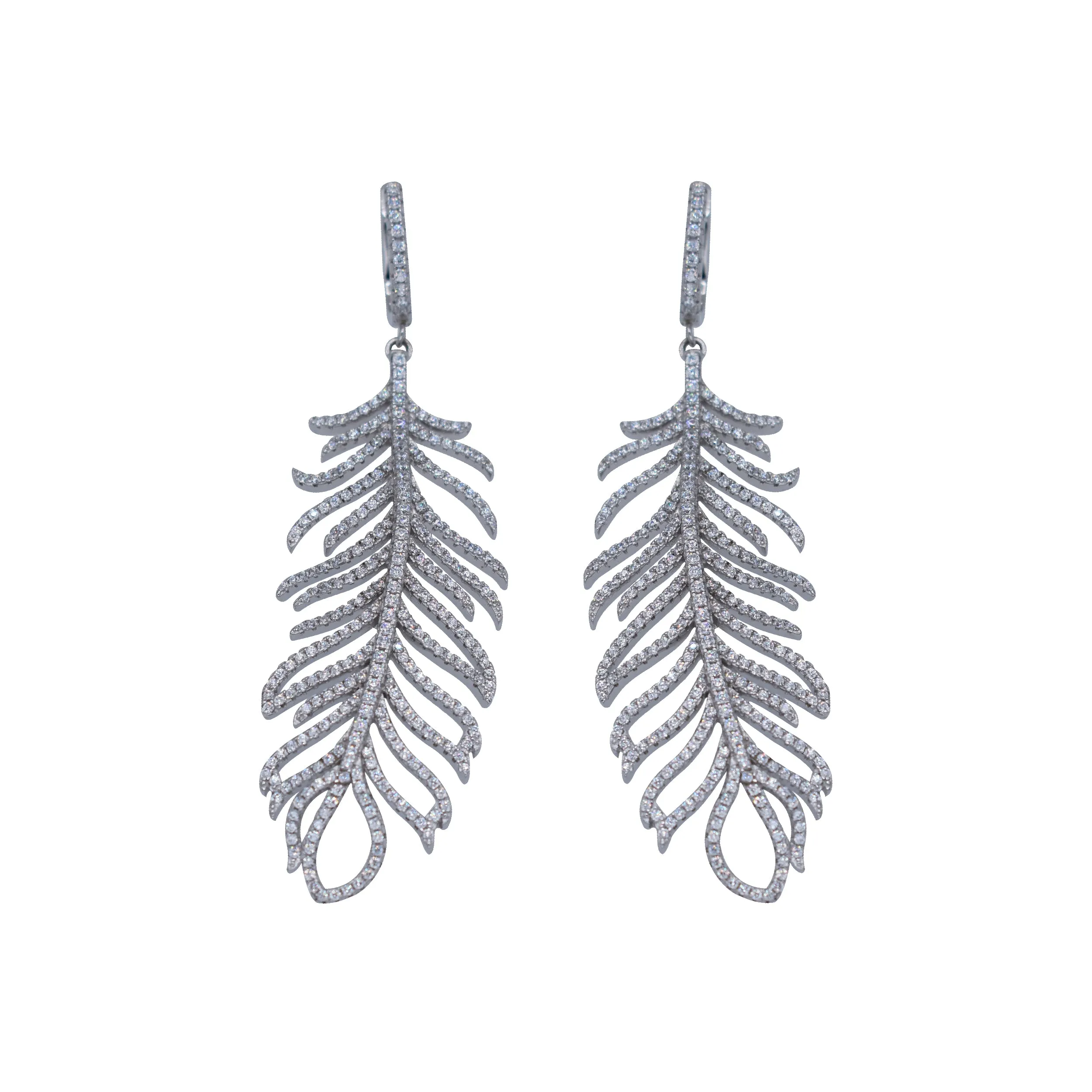 Feathers Earrings in Sterling Silver with White Zirconia