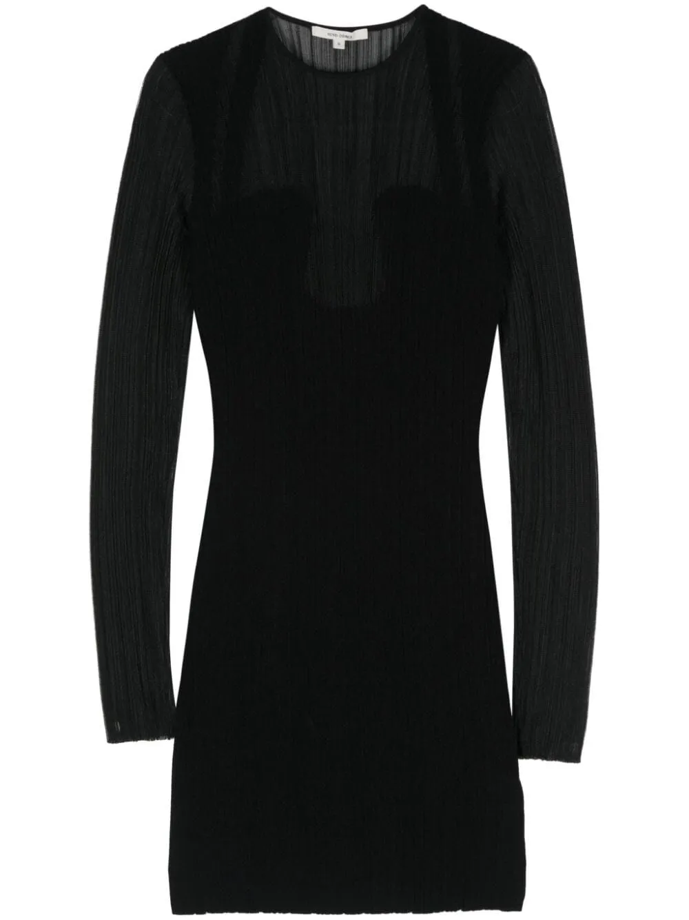 FINE SEMI-SHEER PLISSE RIB LONG SLEEVE DRESS