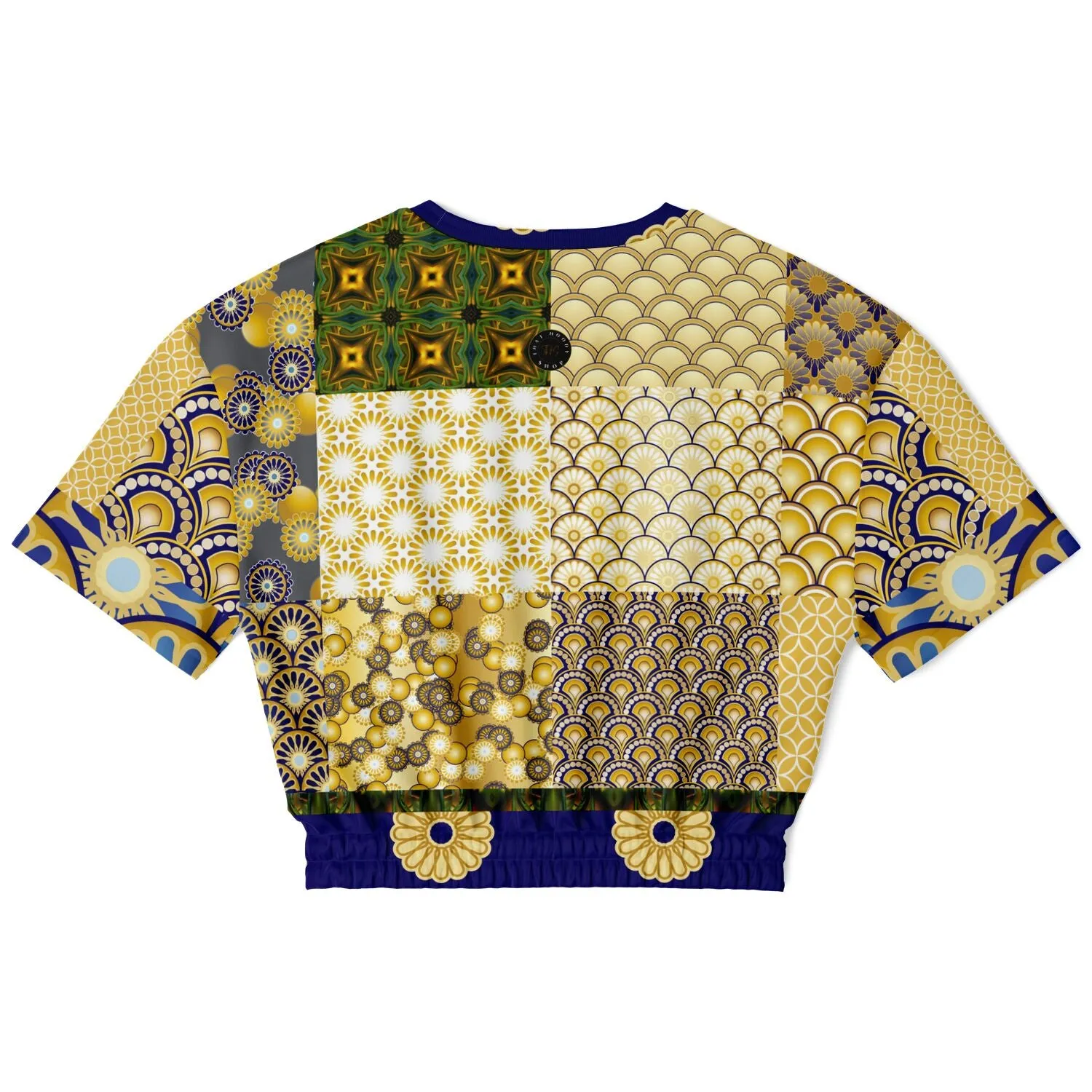 Forever Royale Floral Patchwork Short Sleeve Cropped Eco-Poly Sweater