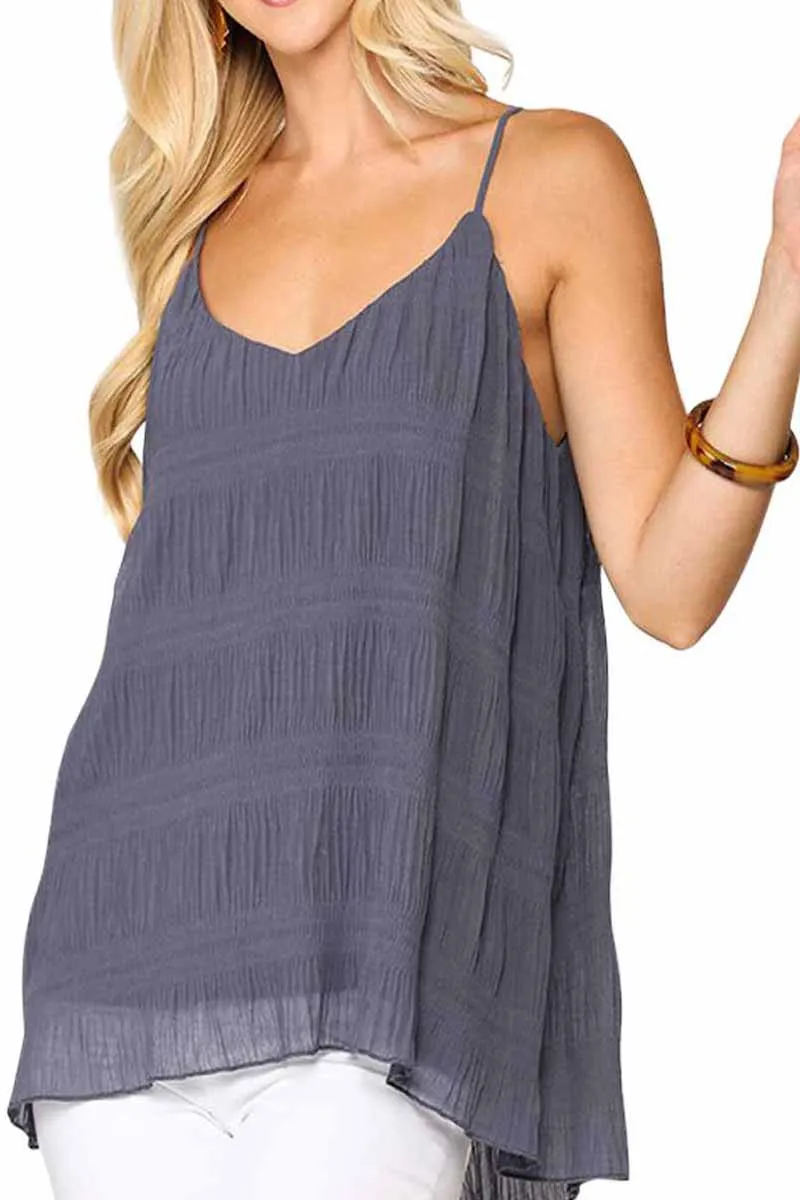 Gigio Spaghetti Strap Pleated Cami Tank Top