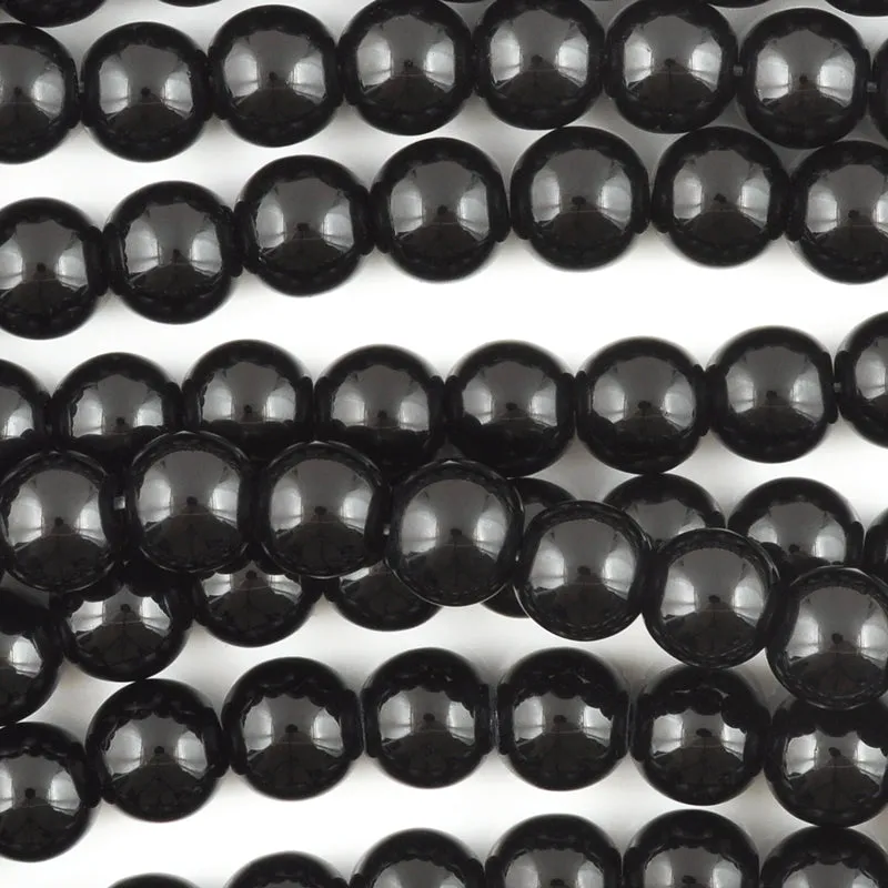 Glass-8mm Round Crystal-Black-Round-15 Inch Strand