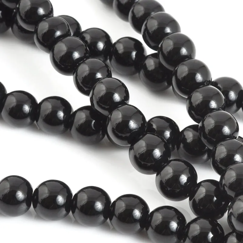 Glass-8mm Round Crystal-Black-Round-15 Inch Strand