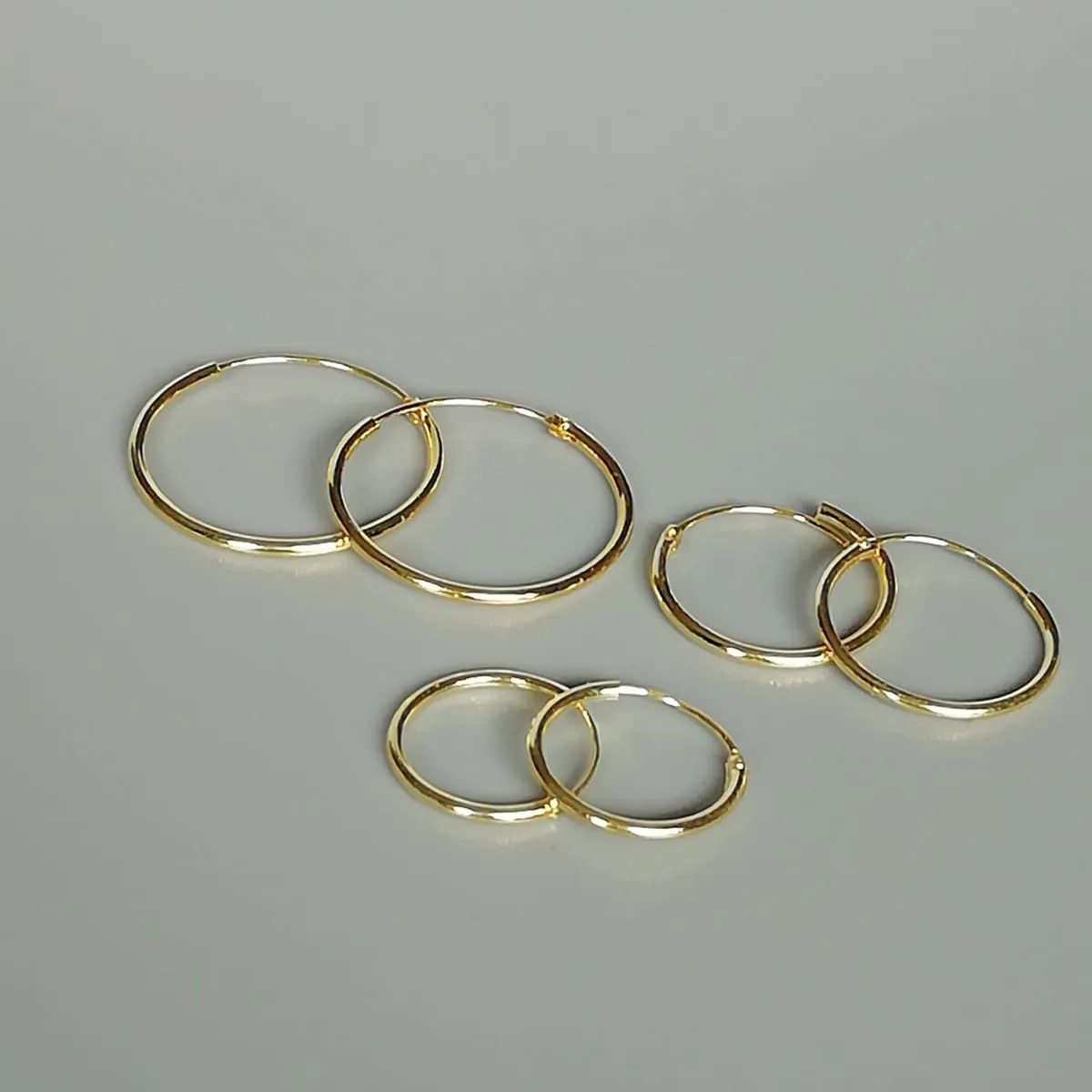 Gold hoop earrings set | 12,16,18 mm gold plated hoops | Three pairs set | 16 Gauge hoops | Silver jewelry | Minimalist endless hoops | Set 1.2