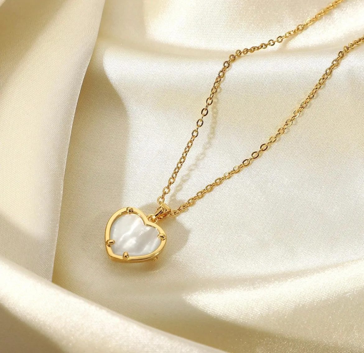 Gold-Plated Stainless-Steel Opal Heartbeat Pendant Necklace