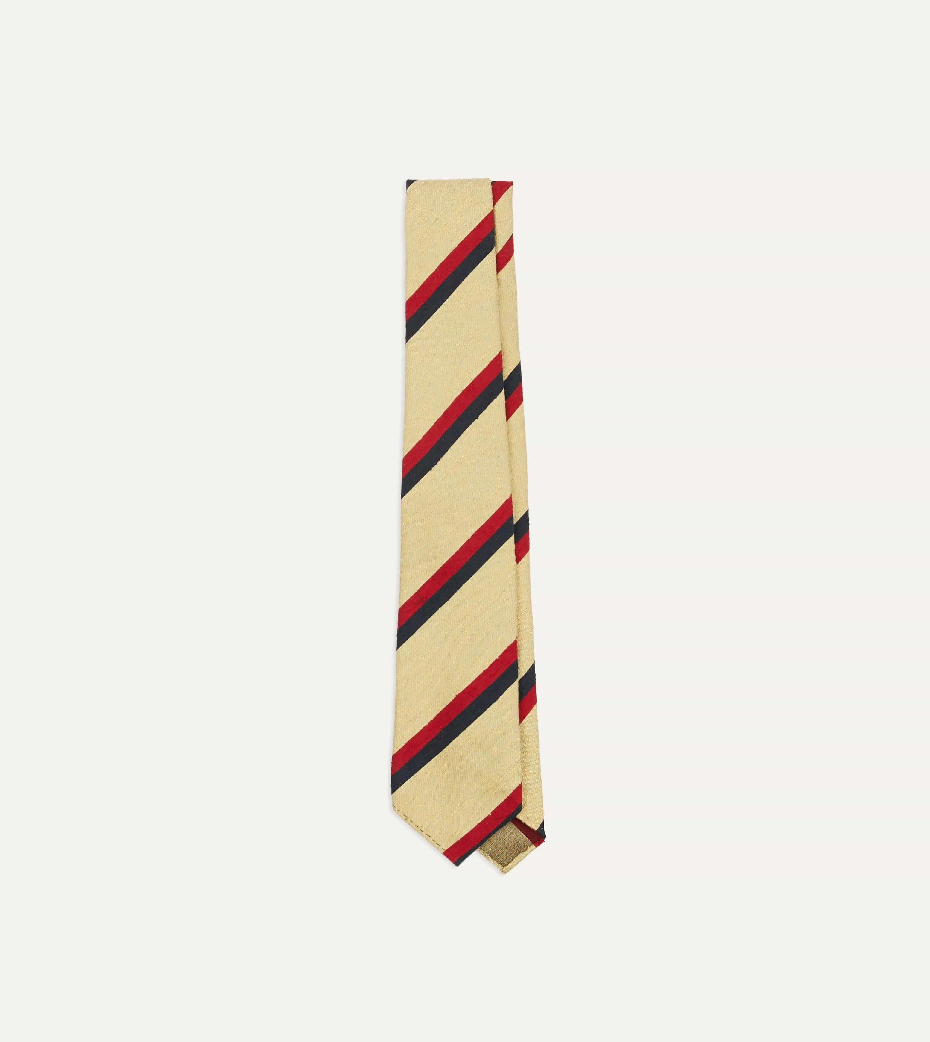 Gold, Red and Navy Stripe Shantung Silk Tie