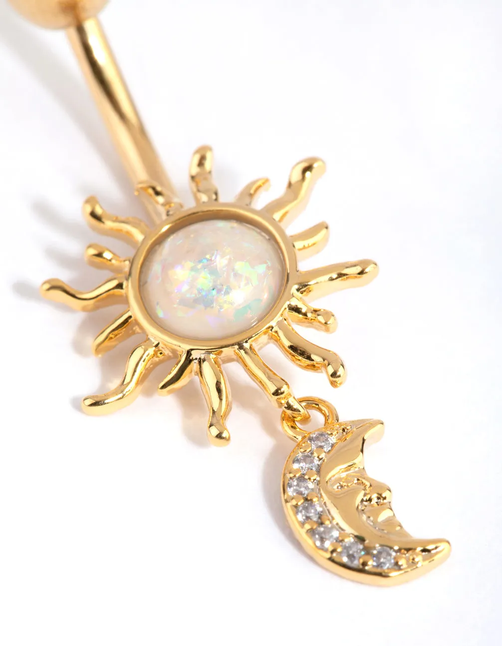 Gold Surgical Steel Sun & Moon Belly Bar