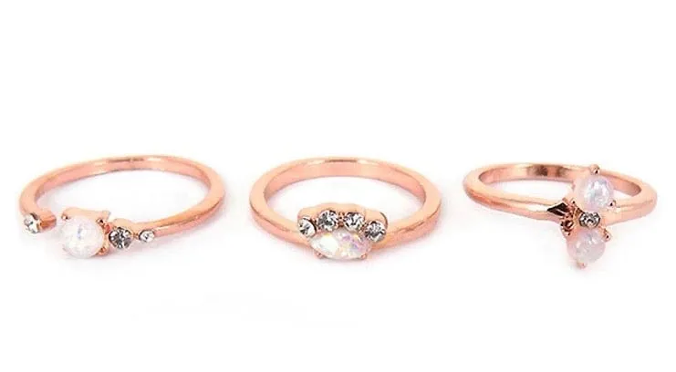 Goldtone Opal 3 piece ring set