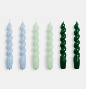 HAY Candle Set of 6 – Spiral – Light Blue, Mint & Green