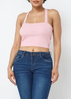 Hera Collection Cross Back Tie Crop Top (Blush) 22481