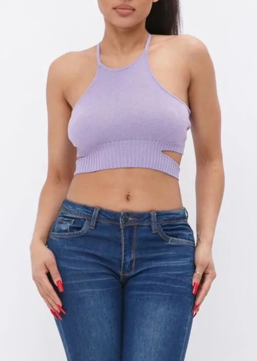 Hera Collection X-Cross Open Back Crop Top (Lavender) 22799