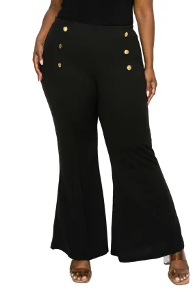 High Waisted Button Detail Flare Pants