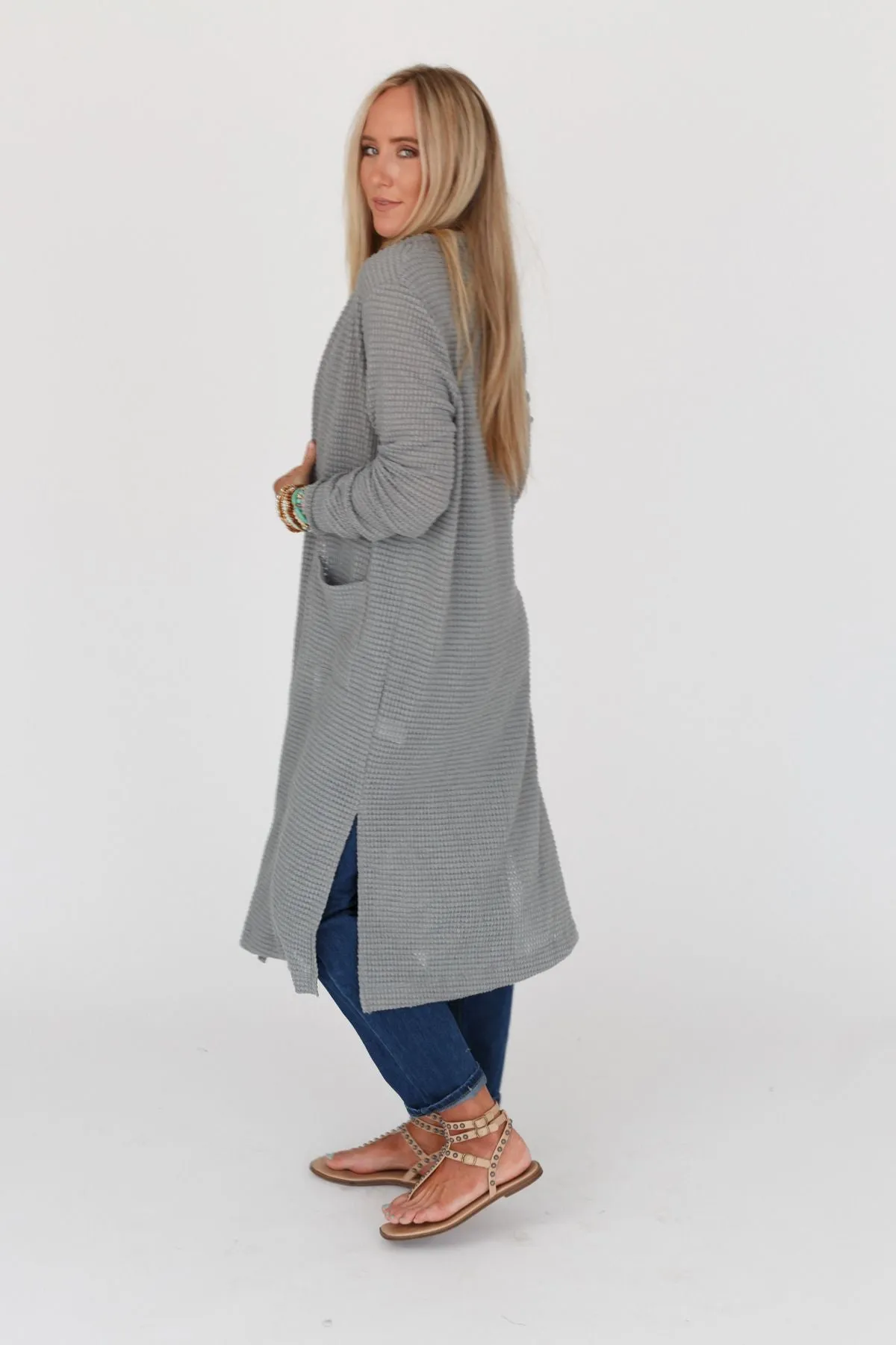 Jayde Waffle Knit Cardigan - Heather Gray