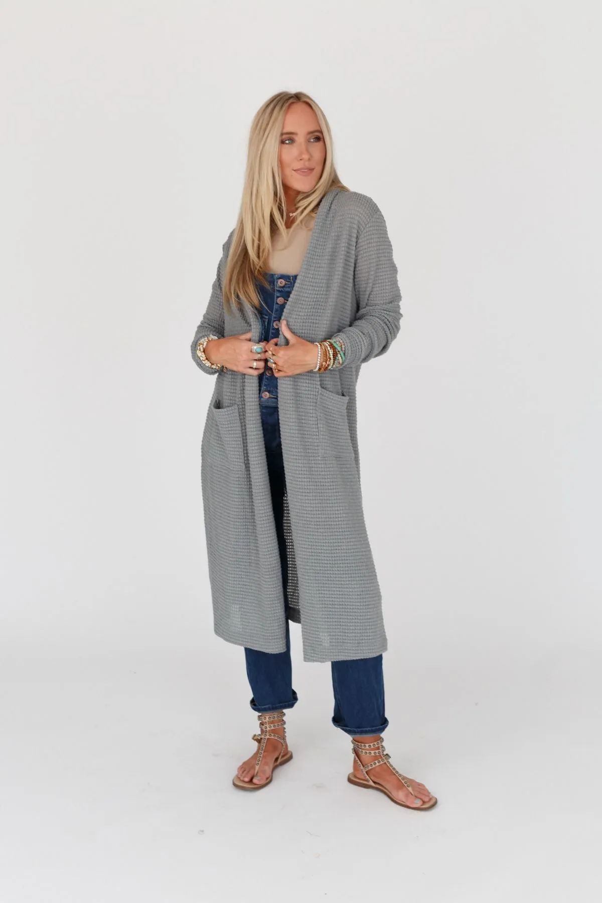 Jayde Waffle Knit Cardigan - Heather Gray