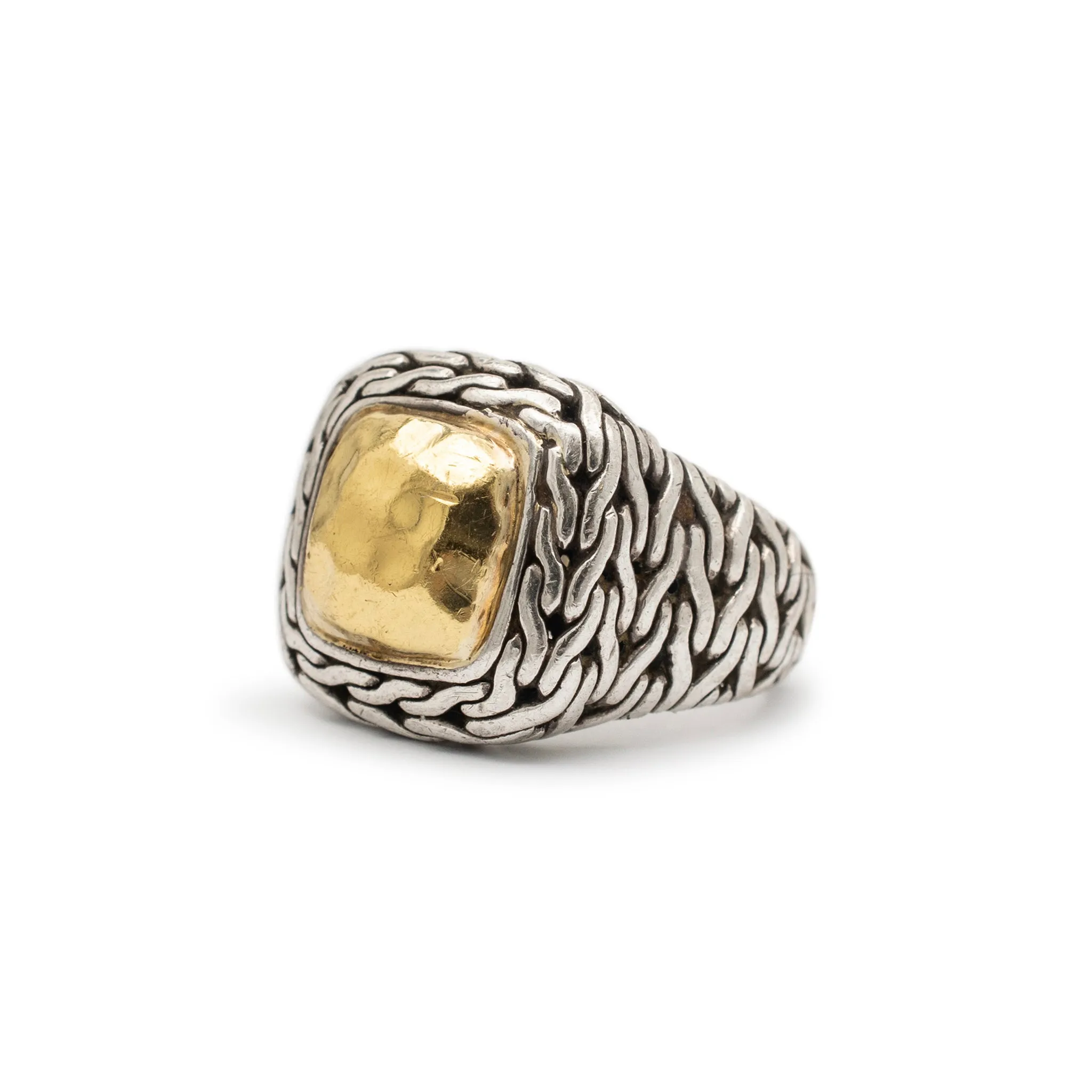 John Hardy Palu 22 Karat Gold & 925 Sterling Silver Hammered Cocktail Ring