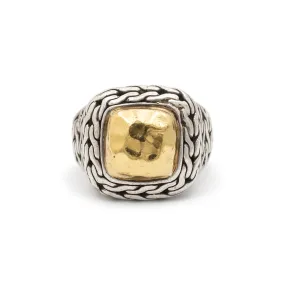 John Hardy Palu 22 Karat Gold & 925 Sterling Silver Hammered Cocktail Ring