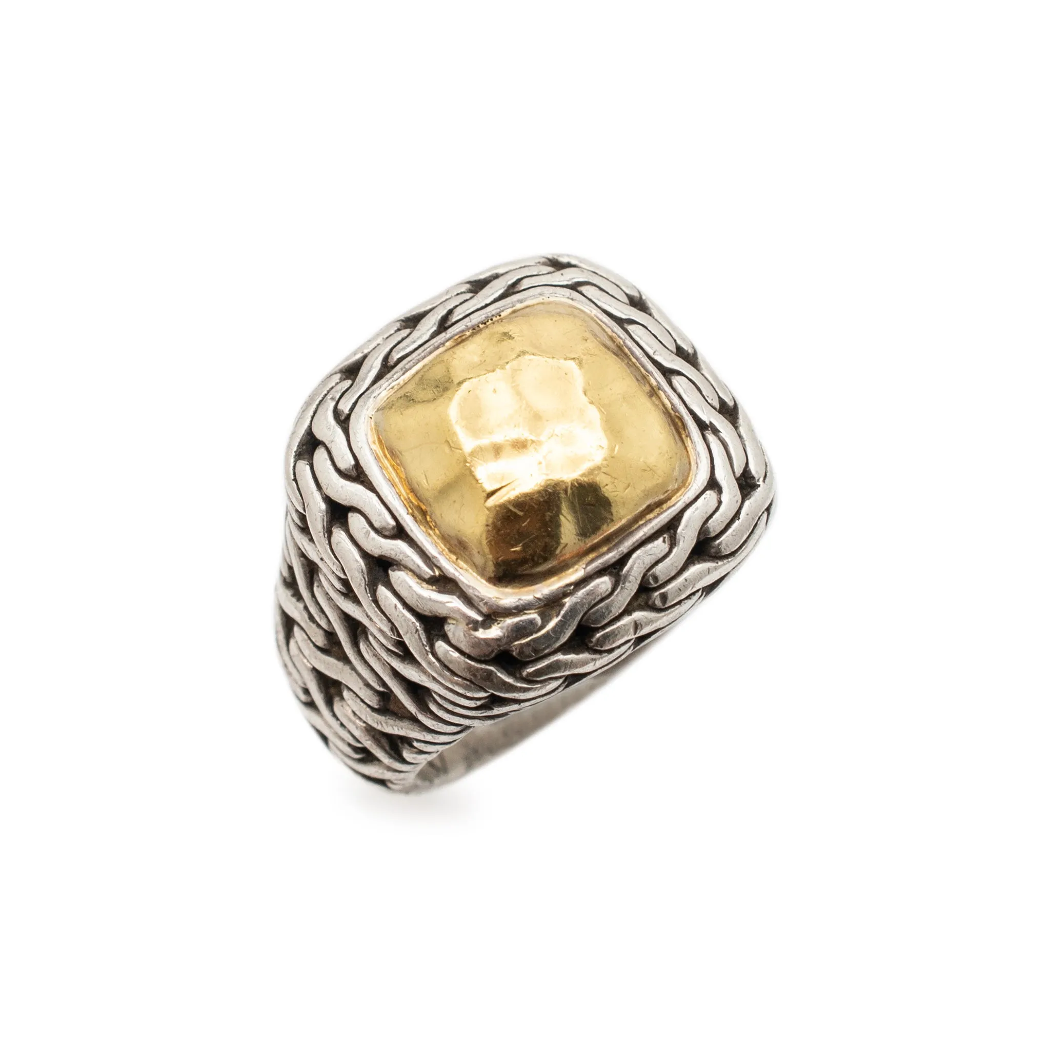 John Hardy Palu 22 Karat Gold & 925 Sterling Silver Hammered Cocktail Ring