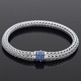 John Hardy Sterling Silver Sapphire Classic Chain 6.5 mm Bracelet   Pouch