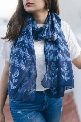 Kaisori Indigo Shibori Chanderi Stole- Triad