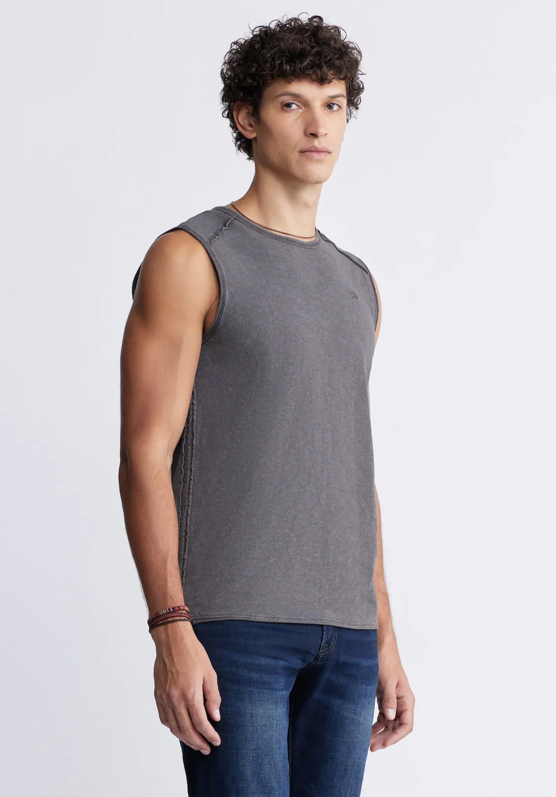 Karmola Men's Sleeveless Shirt in Charcoal Grey - BM24235