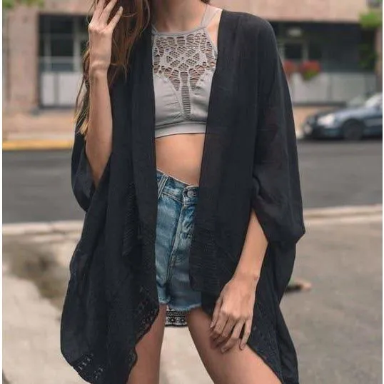 LACE TRIM KIMONO