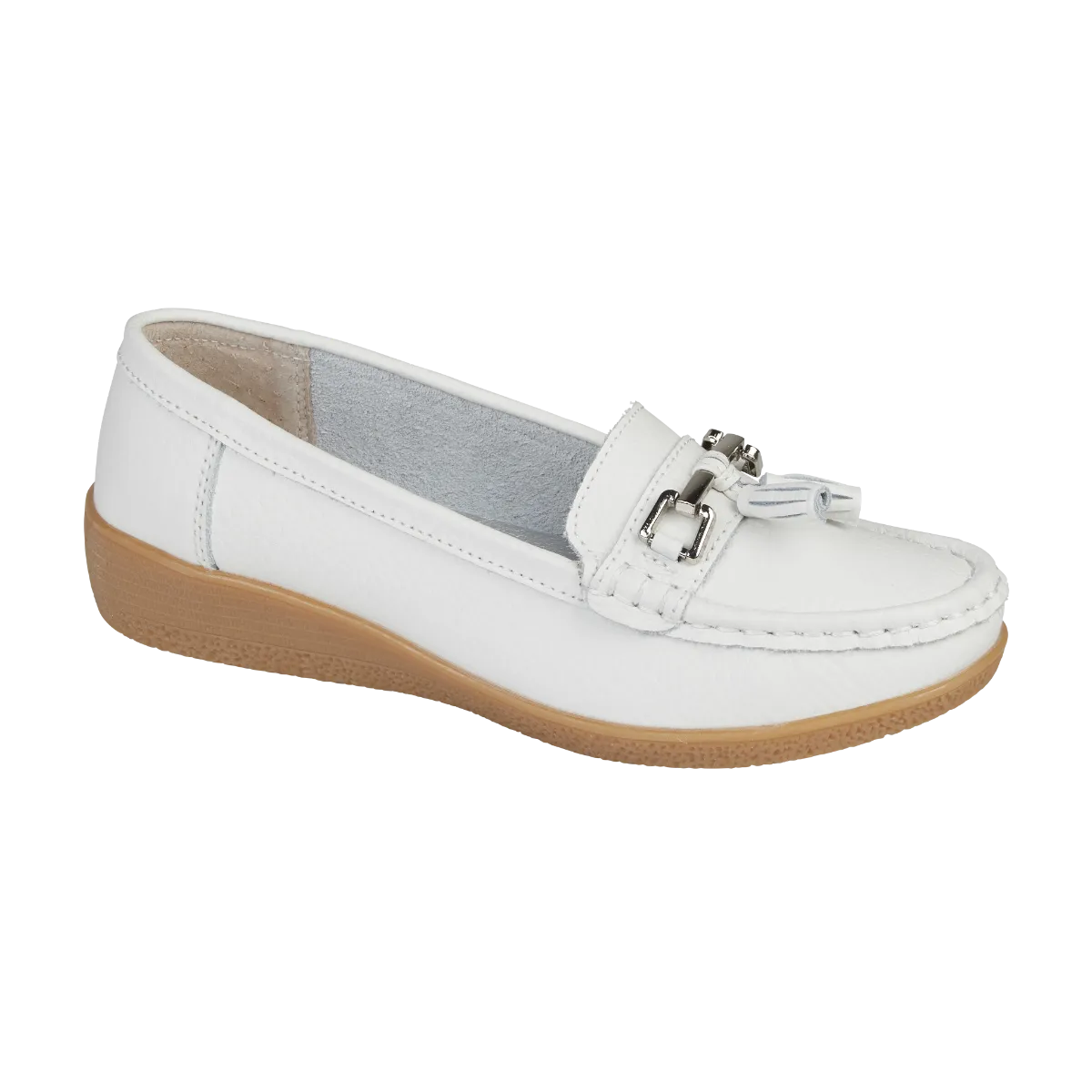 Ladies Leather Slip on White Shoes Wayfarer Flat Jo & Joe