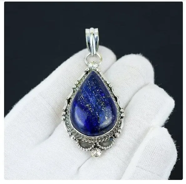 Lapis Lazuli 925 Sterling Silver Handmade Blue Pendant