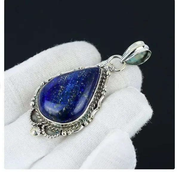 Lapis Lazuli 925 Sterling Silver Handmade Blue Pendant