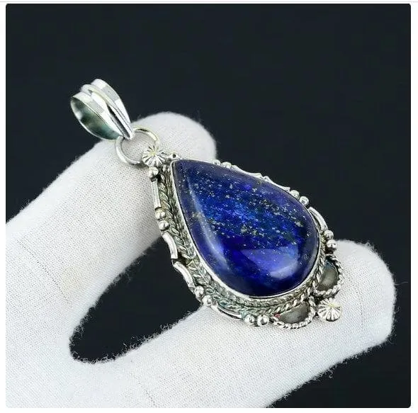 Lapis Lazuli 925 Sterling Silver Handmade Blue Pendant