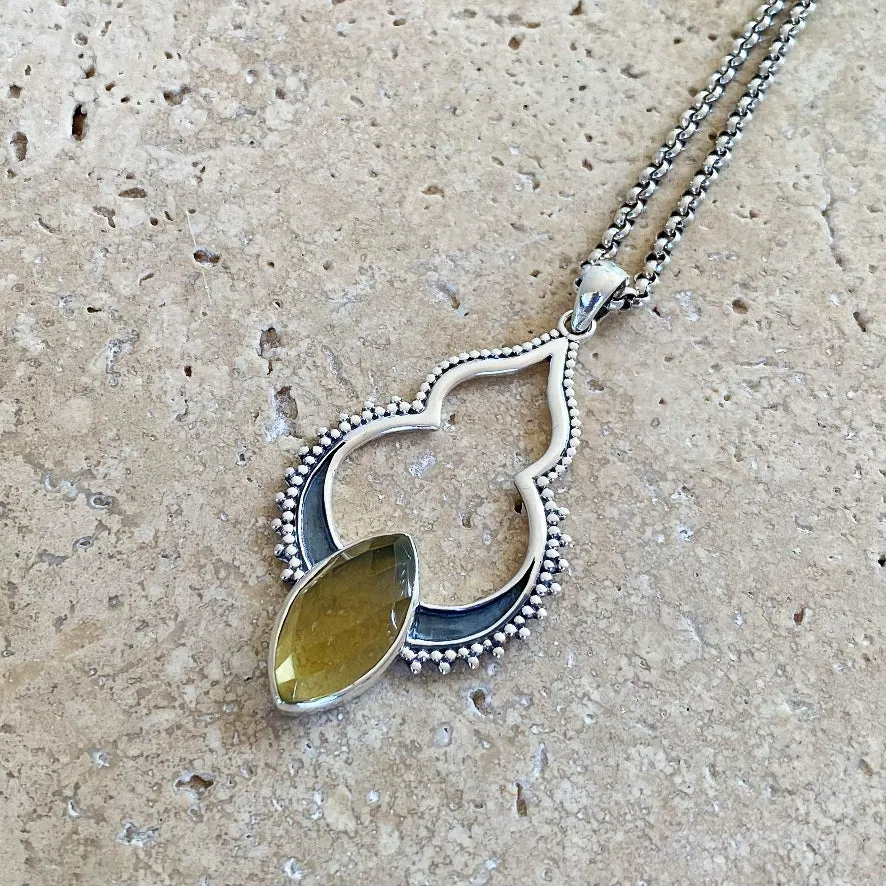 Lemon Quartz Marquise Gemstone Pendant - Taja