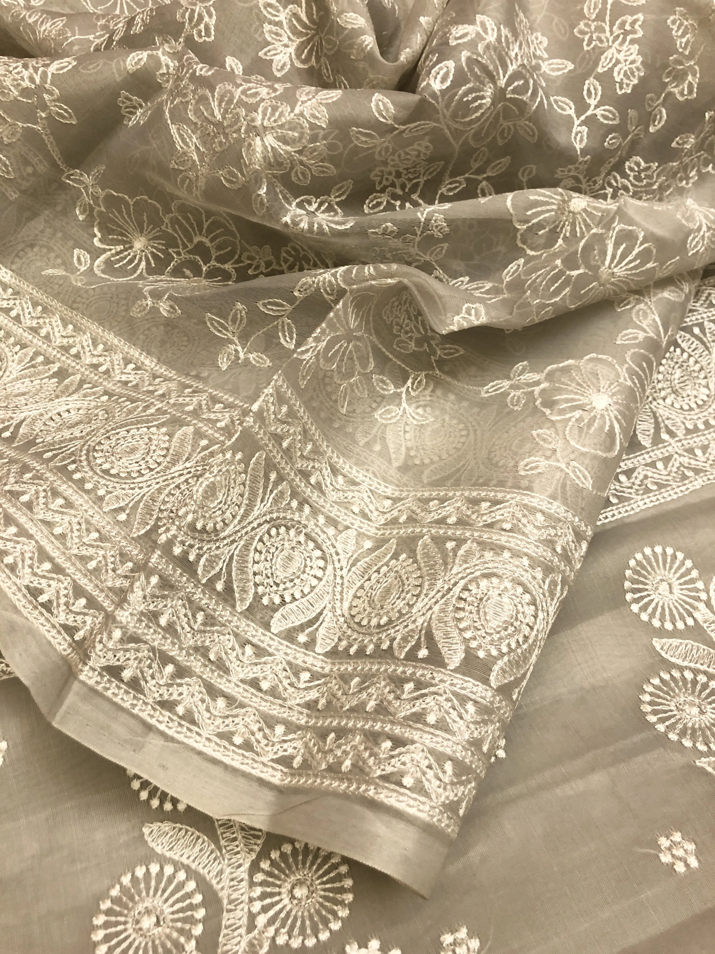 Light Grey Color Designer Organza Saree with Chikankari